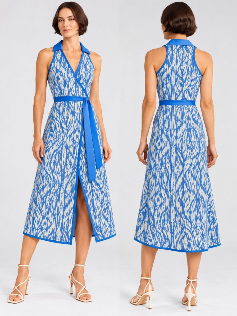 DVF x Target Sea Twig Blue Zebra Jacquard Knit Wrap Sweater Dress M NWT